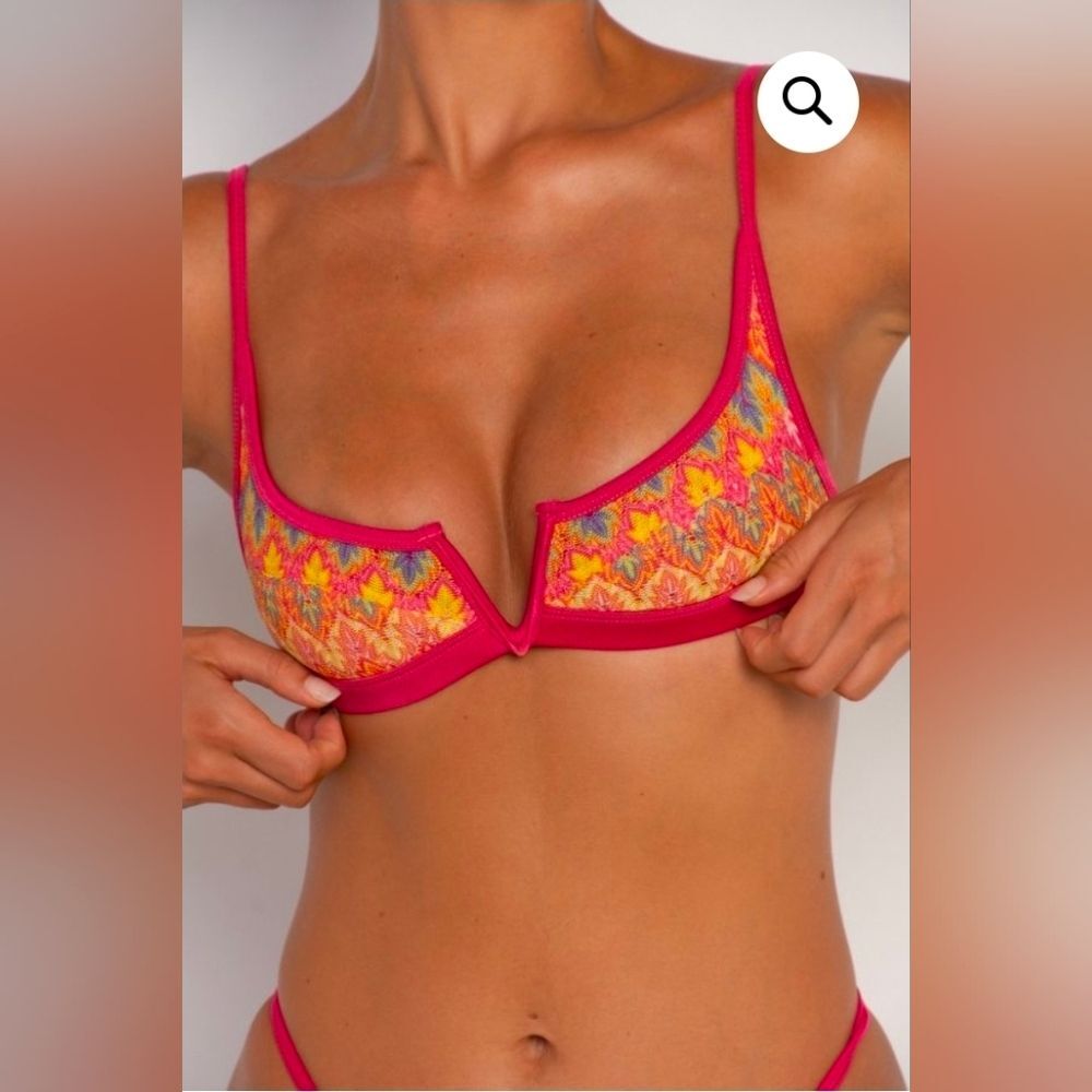 NEW WT FAE HOUSE Women's Gypsy Bikini Top Magenta Carnival LARGE Mesh Swim Beach